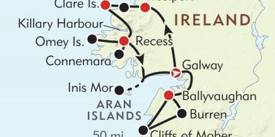 Kaart van de westkust van ierland 