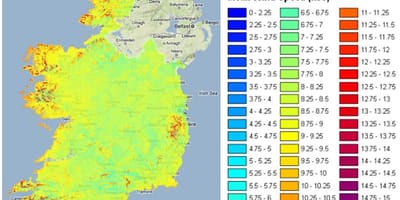 De windsnelheid kaart van ierland